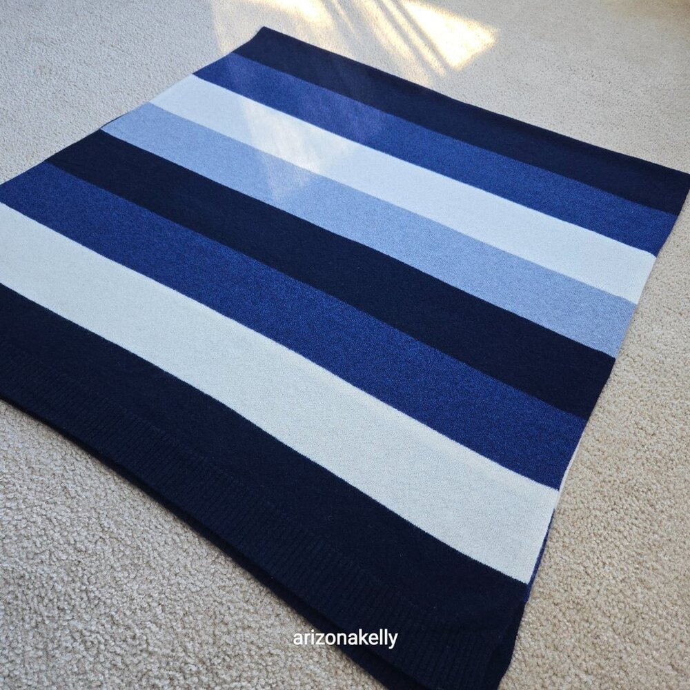 NWOT The Cashmere Project Knit Cashmere Wrap Scarf Blue & White Stripe - Picture 8 of 12
